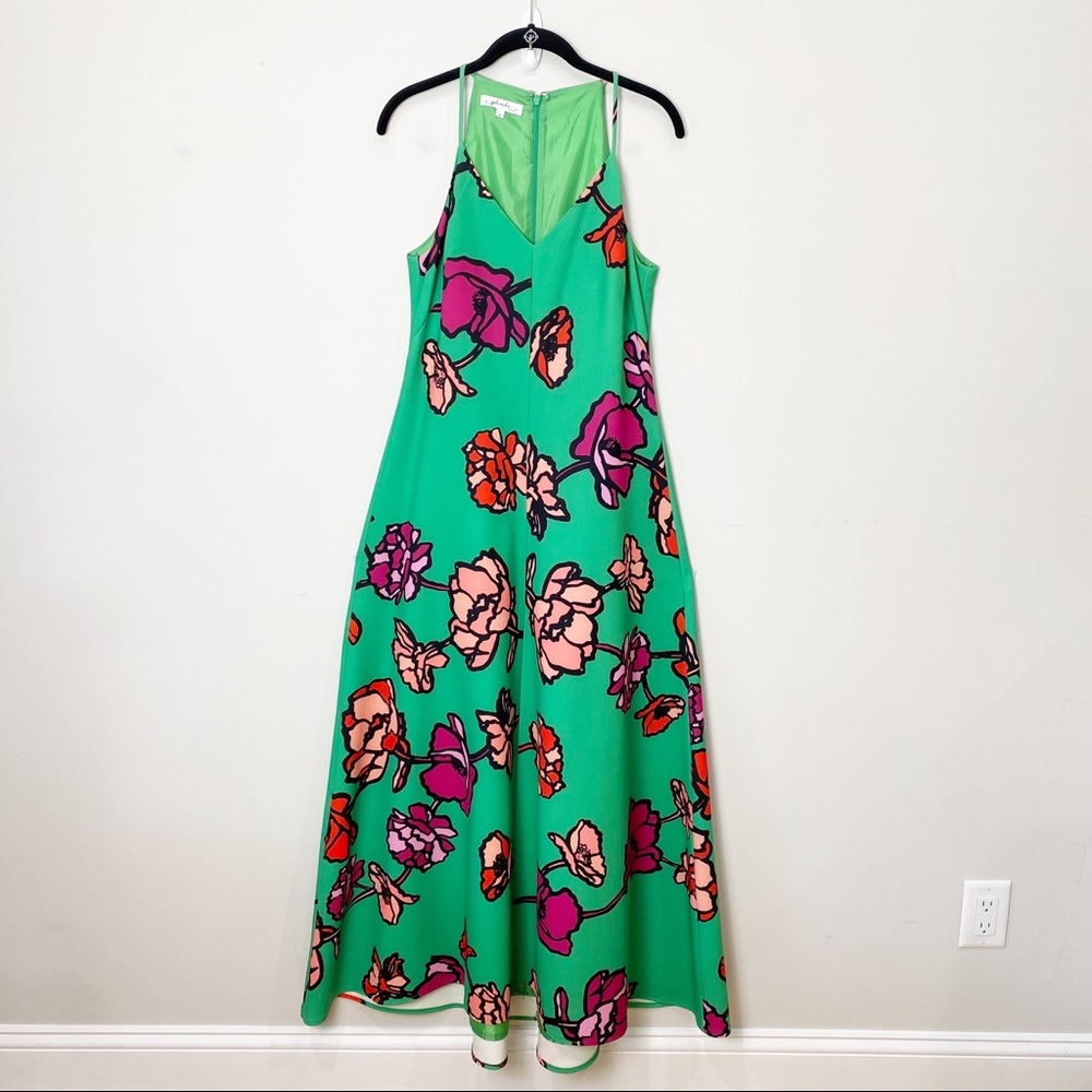 Anthropologie Phoebe Green Floral Maxi Dress Wedding Event Party Roses